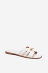 Flat Ladies Slippers With Strap And Golden Detail White Kerenza