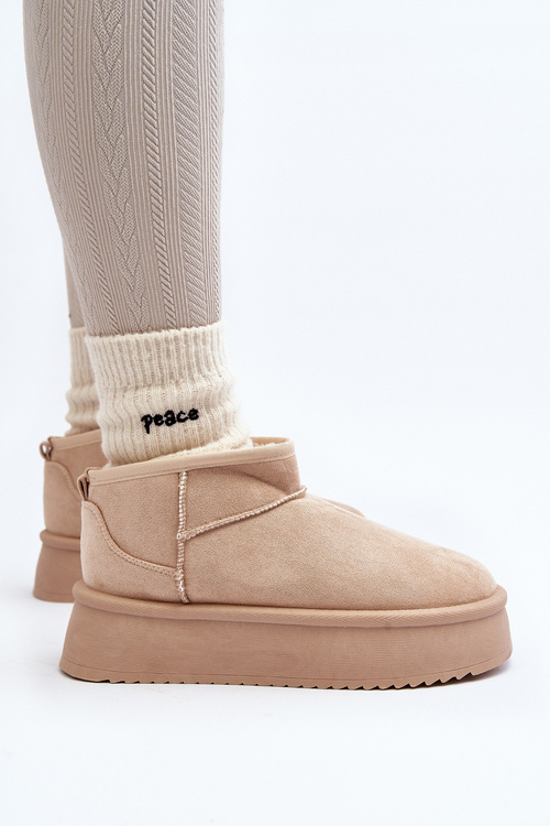 Śniegowce Damskie Na Grubej Podeszwie Beżowe Caliksa UA-1855