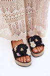 Women's Sandals With Flowers Platform With Braiding Black Zenvanis