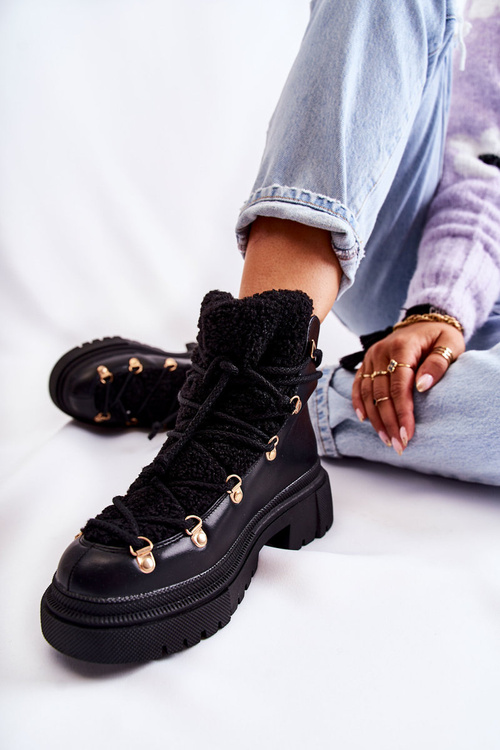 Botki Trapery Skóra Ocieplane Czarne Arisa