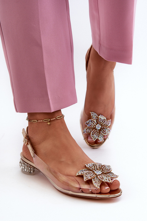 Transparent Sandals With Low Heel And Gold Decoration D&A MR38-383