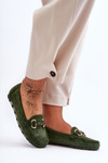 Women's Suede Moccasins with Ornament Green Dionira