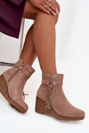 Insulated women's ankle boots with platform and fringes beige Olivarae