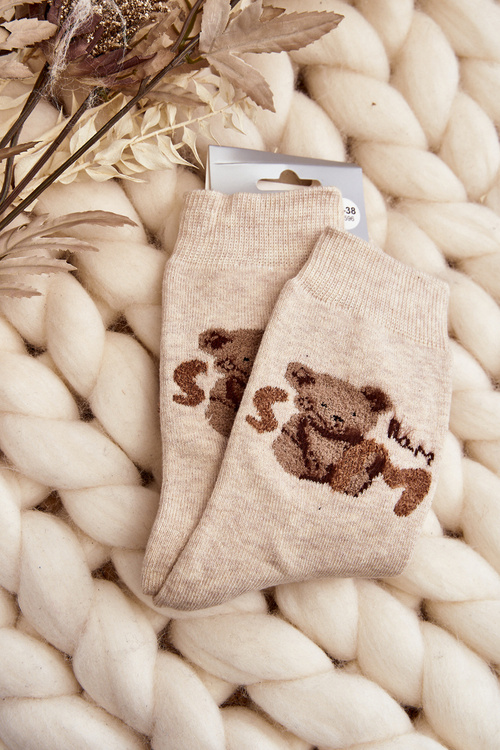 Warm Cotton Socks With Bear Beige