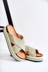 Women's Suede Slippers On The Platform Green Neriko