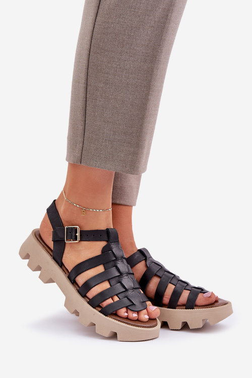 Sandały Damskie Skóra Naturalna Czarne Zazoo 3695