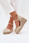 Women's Wedge Sandals With Braiding And Crocheted Flower Beige Ismilea