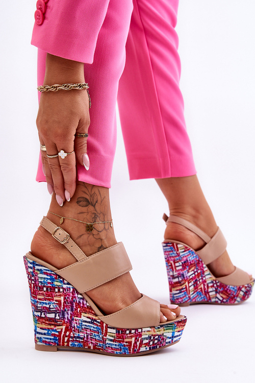 Sandałki Damskie Koturn Beżowe Calderia S-1102