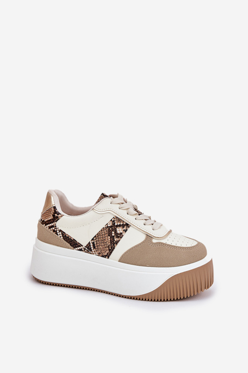 Womens Sneakers On Chunky Platform Animal Print Beige Telanila