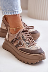 Sneakersy Damskie Skóra Naturalna Platforma Ciemnobeżowe Maciejka 06562-10
