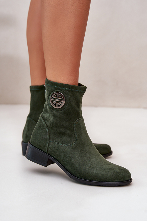 Women's Boots With Zip And Decorative Detail Eco Suede Green Lerioria