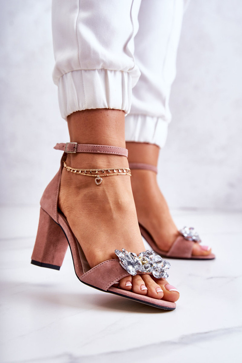 Leather Sandals On A Bar With Decoration Pink Milessa