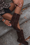 Women's Boots With Turned Shaft To Mid Calf With Clasp Chocolate Minelle
