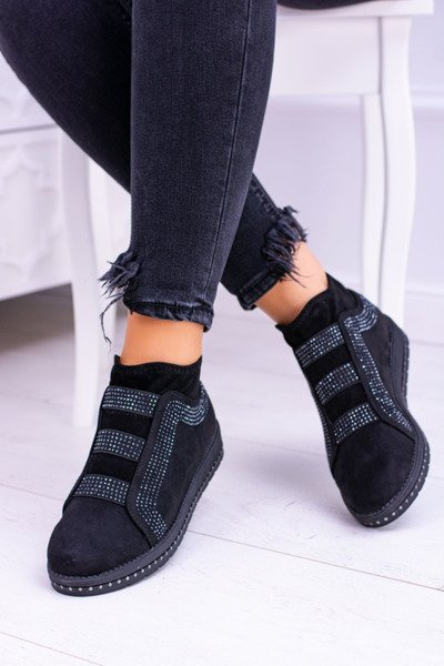 Suede Black Women's Sports Shoes with Zirconia Petite