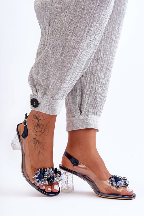 Decorated Heels Sandals Navy Blue SBarski MR1037-16