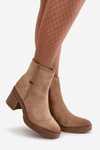 Women's Heeled Boots Insulated Eco Suede Beige Arkesia