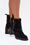 Ankle boots made of genuine suede on a heel with a buckle Vinceza 91152 Black
