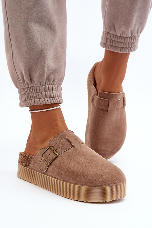 Suede Sandals On Cork Platform Beige Vellma