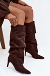 Wrinkled High Heel Boots Made of Eco Suede Insulated Chocolate Mavella