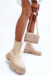 Leather Ankle Boots With Flat Heel and Platform Light Beige Solita