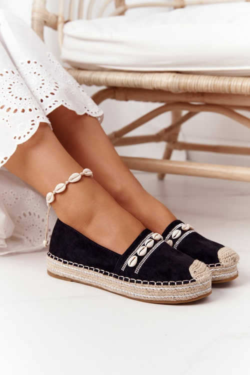 Espadrilles On A Platform With Shells Black Seashell