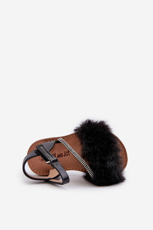 Children's Sandals with Velcro and Fur Black Rosavere