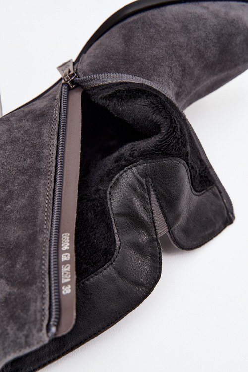 Damskie Botki Ocieplane Zamszowe Na Obcasie Szare Vinceza 66806