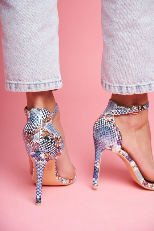 Lu Boo Snakeskin Stiletto Sandals Blue