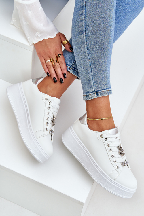 Eco Leather Sneakers With Clips White-Silver Enalirae