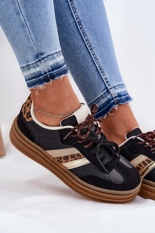 Womens Platform Sneakers With Double Lacing Panther Black Niteria