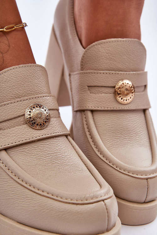 Women's Leather Half-Boots on Heel Beige Dunadia