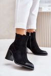 Warm Women's Ankle Boots on Heel Eco Suede Black Gudra