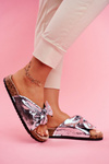 Women's Slides With Big Bow Silver Lovely Time