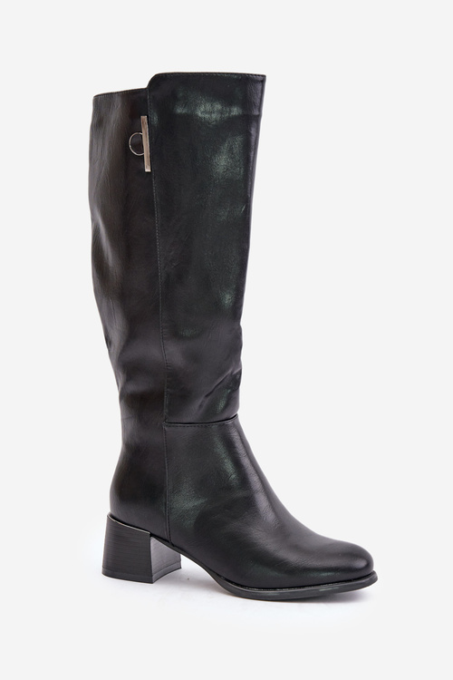 Heeled Knee High Boots Made Of Eco Leather Black Izanae