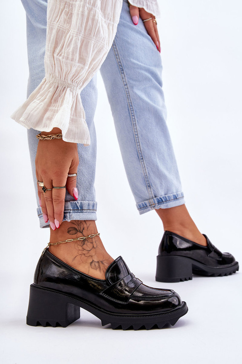 Lacquered Pumps Loafers On High Heels Black Jay
