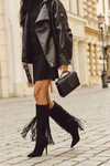 Women's High Heel Boots with Fringes Black Isalune