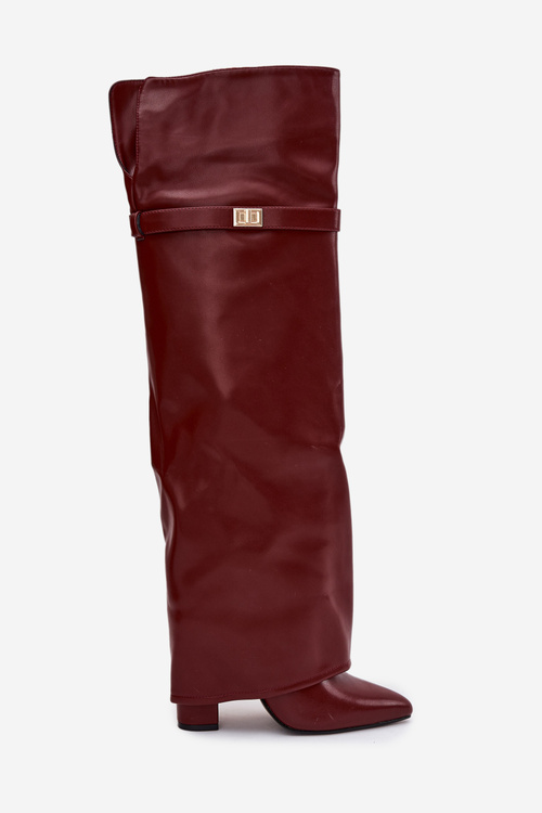 Insulated Boots with Turned Over Shaft Over the Knee Block Heel Bordeaux Serelle