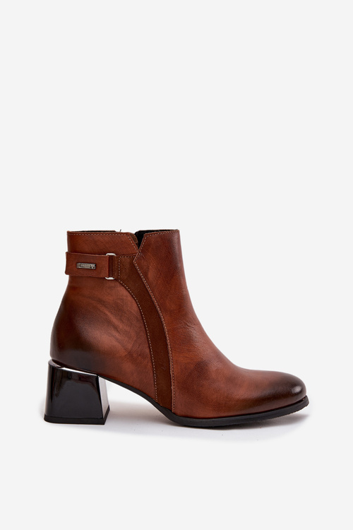 Damskie Botki Skóra Naturalna Obcas Ocieplane Brązowe Zazoo 60563