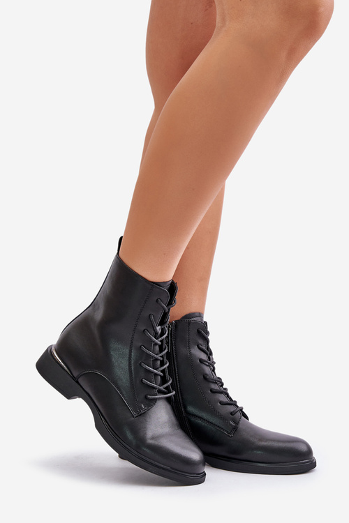 Warm Women's Worker Boots Natural Leather Vinceza 66691 Black