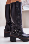 Leather Knee High Women's Boots Black Lewski 3432