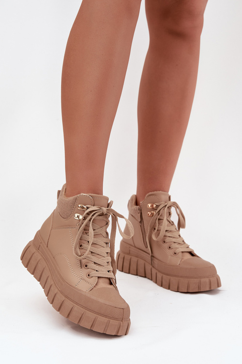 Women's Insulated Trapper Boots on Platform Camel Carenna