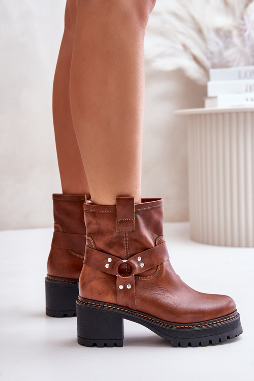 Botki Damskie Skóra Naturalna Zamek Brązowe Lewski 3435