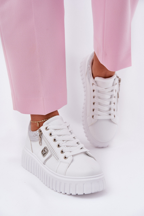 Womens Sports Shoes On Platform Made Of Eco Leather White Velionna