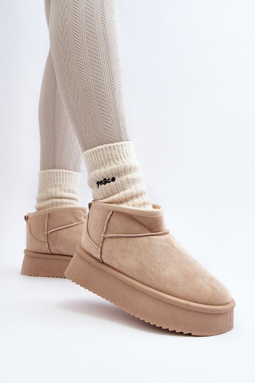 Śniegowce Damskie Na Grubej Podeszwie Beżowe Caliksa UA-1855