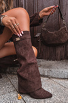 Eco Suede Boots Heel Block Zipper Insulated Folded Shaft Chocolate Evyra