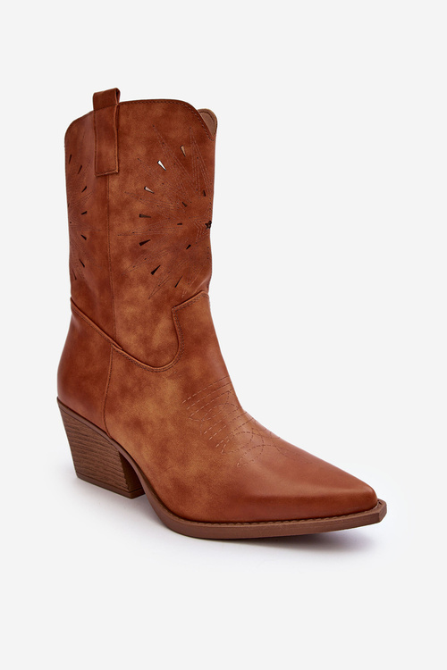 Leather Cowboy Boots On Low Heel Camel Ursuline