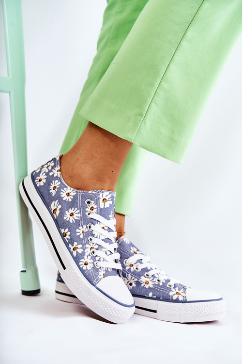 Women's Low Sneakers With Flowers Blue Janey 