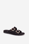 Slides With Buckles On Flat Heel Black Tovira