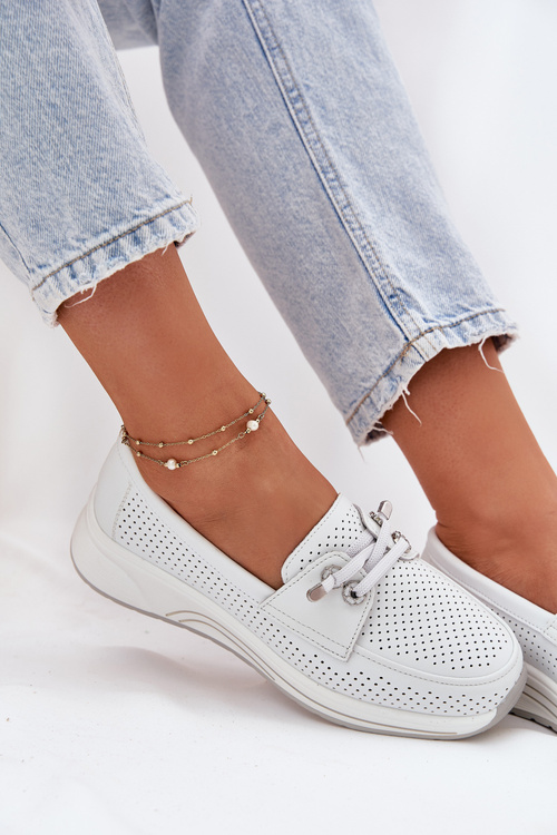 Leather Shoes Made Of Natural Leather On Platform Artiker 56C2101 White