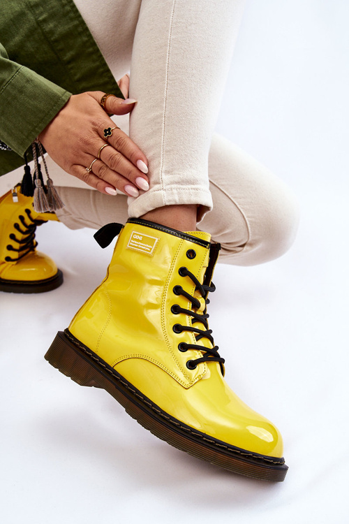 Botki Damskie Lakier Ocieplane Żółte GOE II2N4054